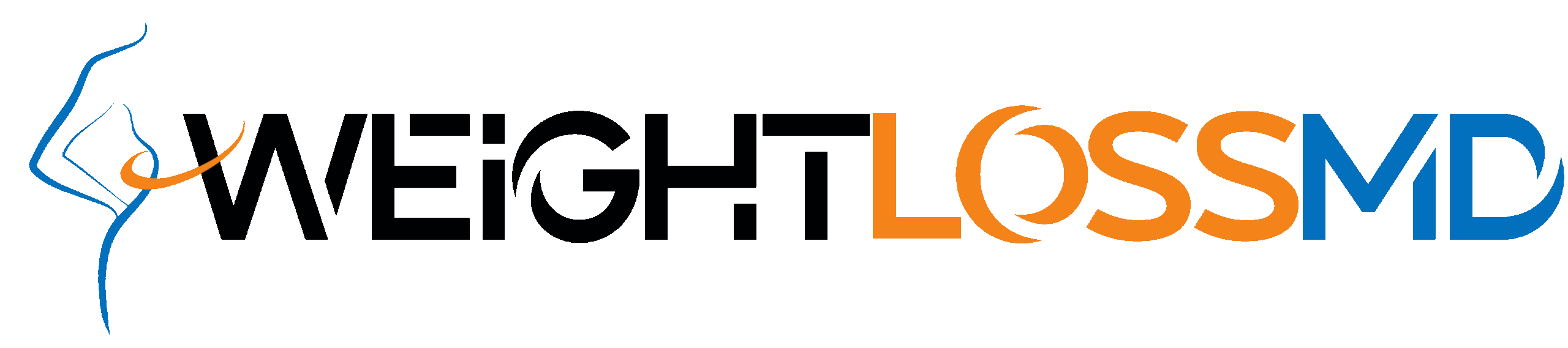 "Weight Loss MD logo featuring a stylized outline of a slim figure in blue and orange, with bold text emphasizing 'Loss' in orange and 'MD' in blue."