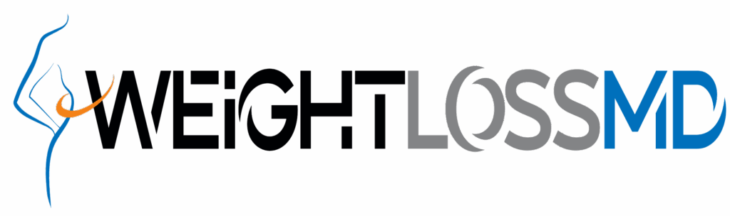 The WeightLossMD stacked logo featuring a blue outline of a person’s torso on the left and the words “WEIGHT LOSS MD” in black, gray, and blue.