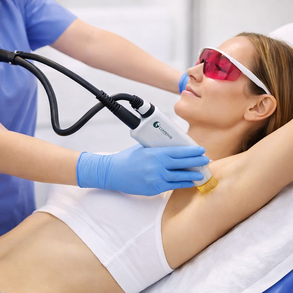 Laser hair removal treatment using Lumenis LightSheer diode technology on underarm in a clinical setting