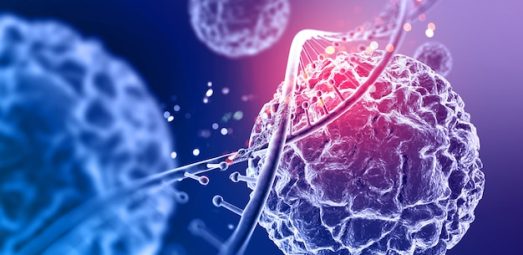 A highly detailed microscopic view of virus cells interacting with a DNA strand, representing medical research, biotechnology, genetics, and healthcare advancements.